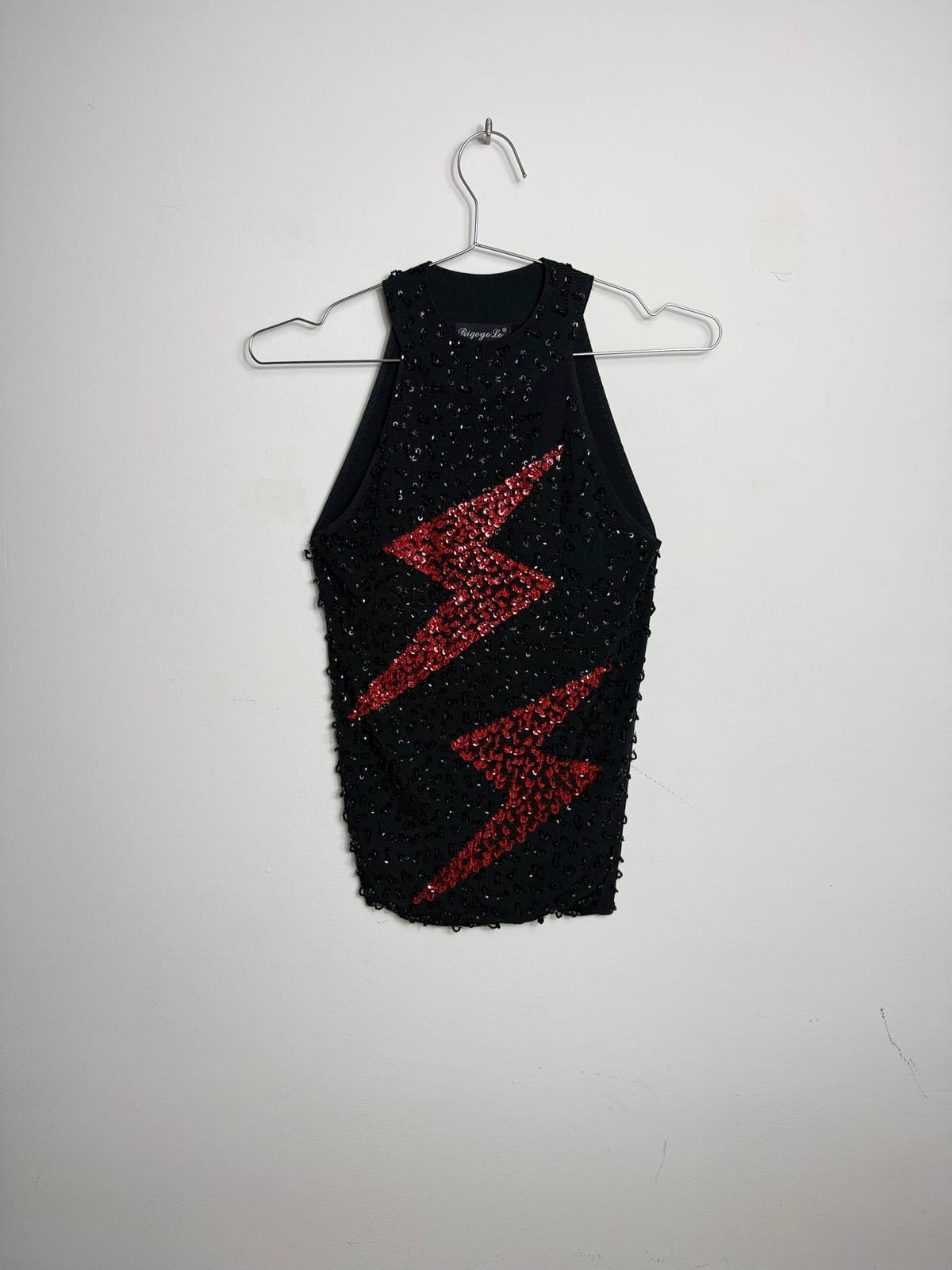 Vintage Beaded Lightning Tank Top – Black & Red