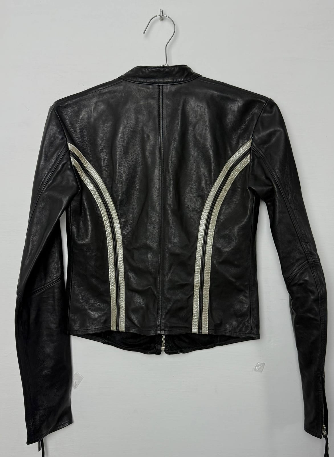 Guess Leather Jacket Silver Stripe