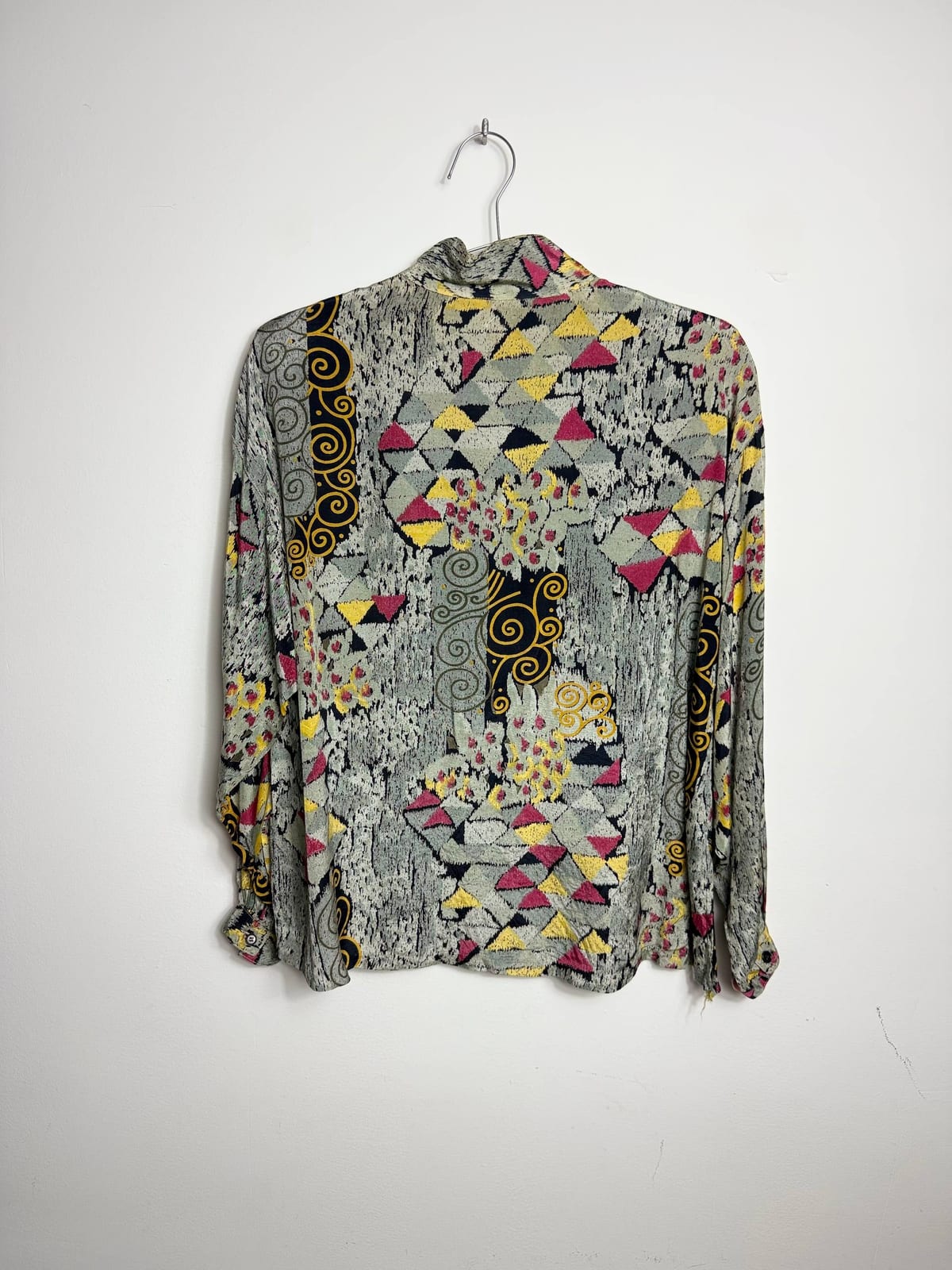 Vintage Patterned Button-Up Blouse
