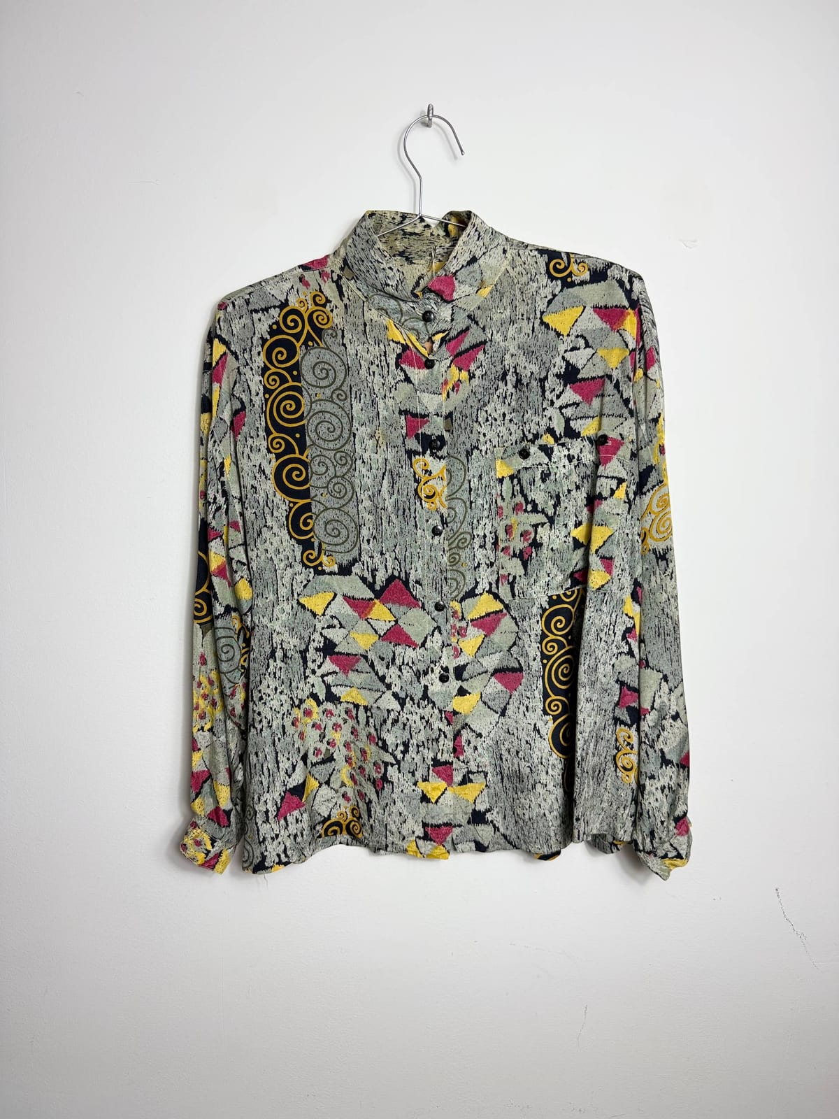 Vintage Patterned Button-Up Blouse