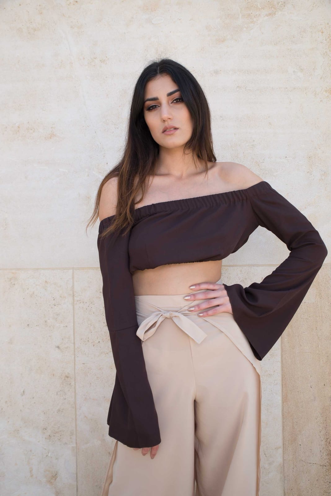 Bell sleeve tie up top