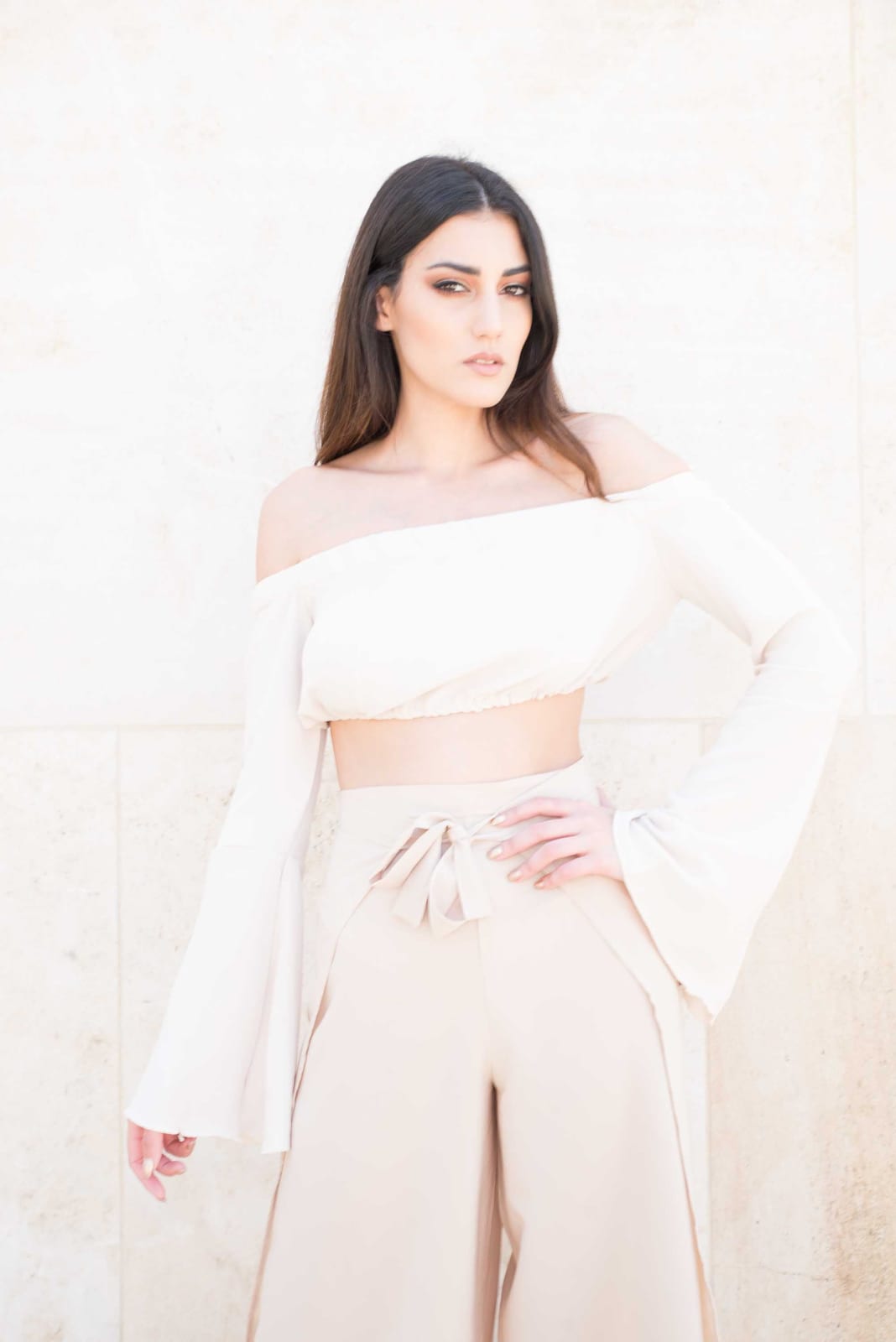 Bell sleeve tie up top