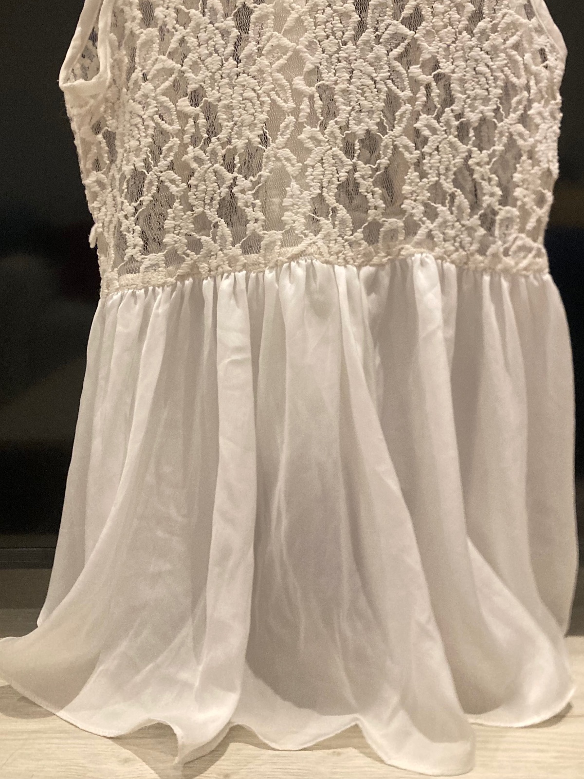 White Lace & Sheer Peplum Sleeveless Blouse