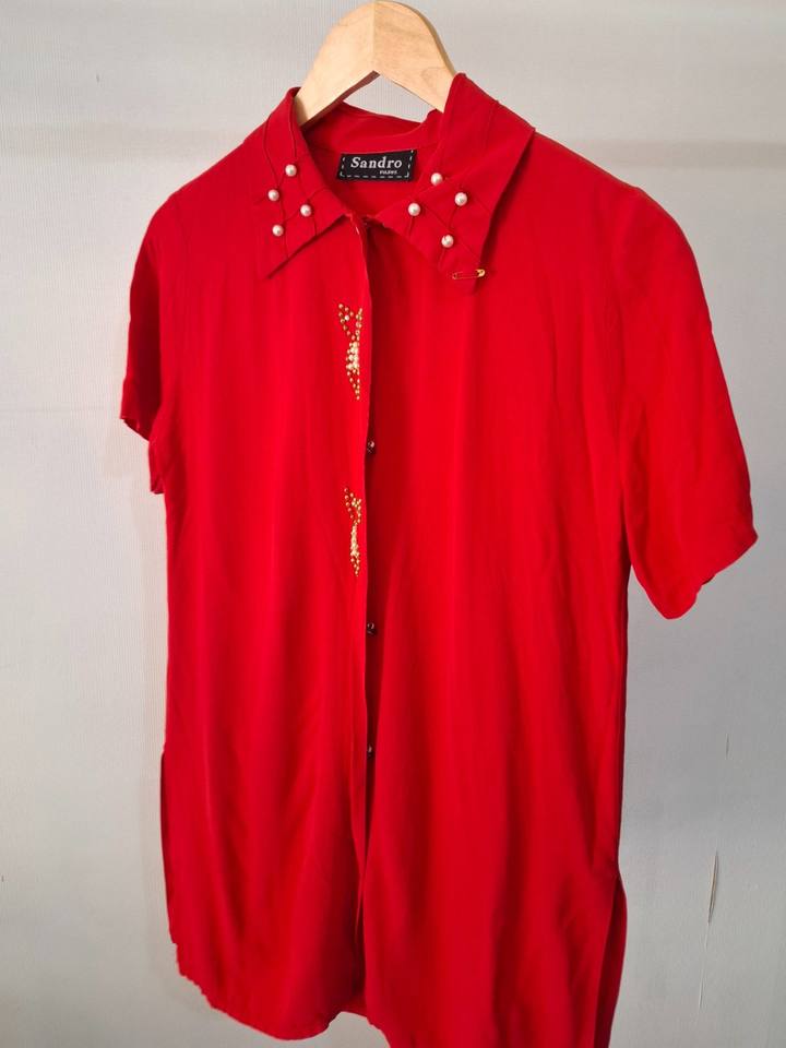 Red Shirt with Fish Beads