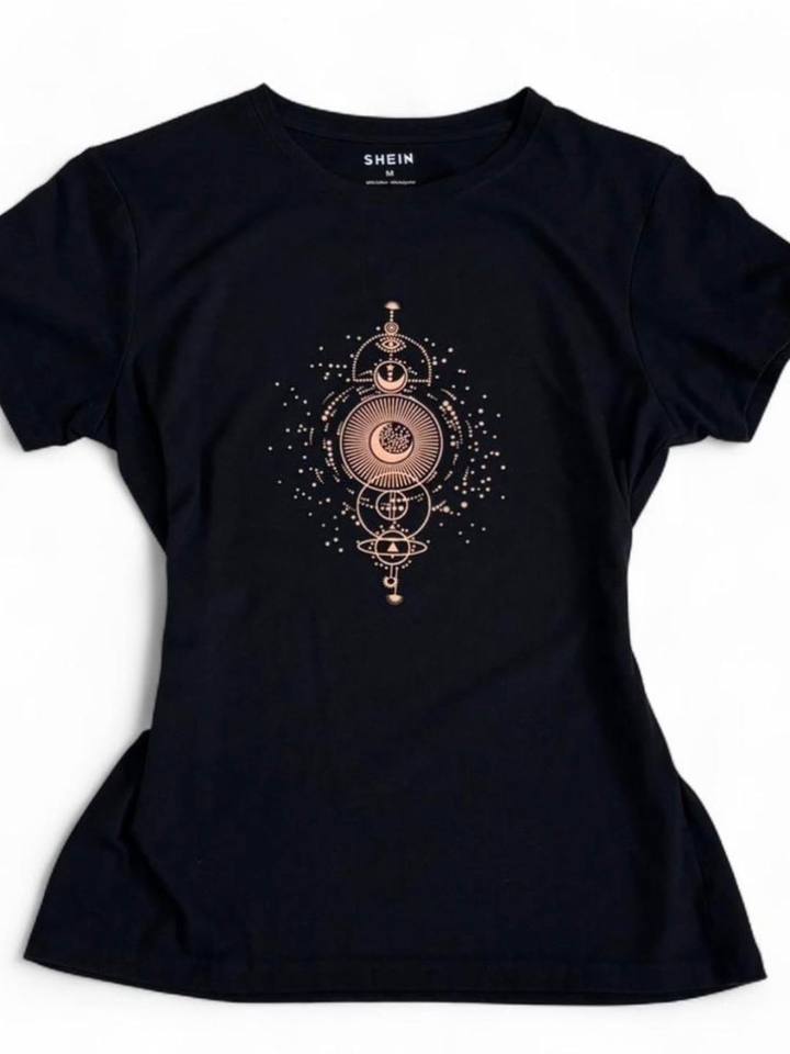 Black with Rose Gold Print Top